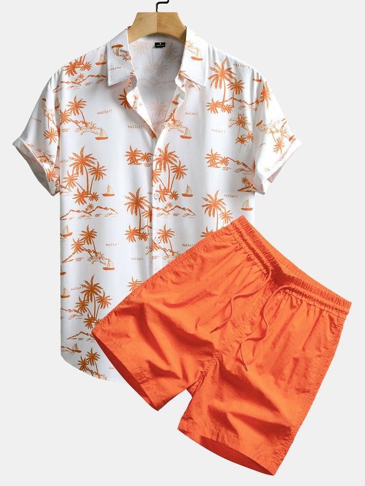 Palmboom Print Doorknoop Shirt & Zwembroek