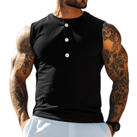Heren Casual katoenen Henley Kraag Slim Fit Sport Tanktop MTA2620E6M