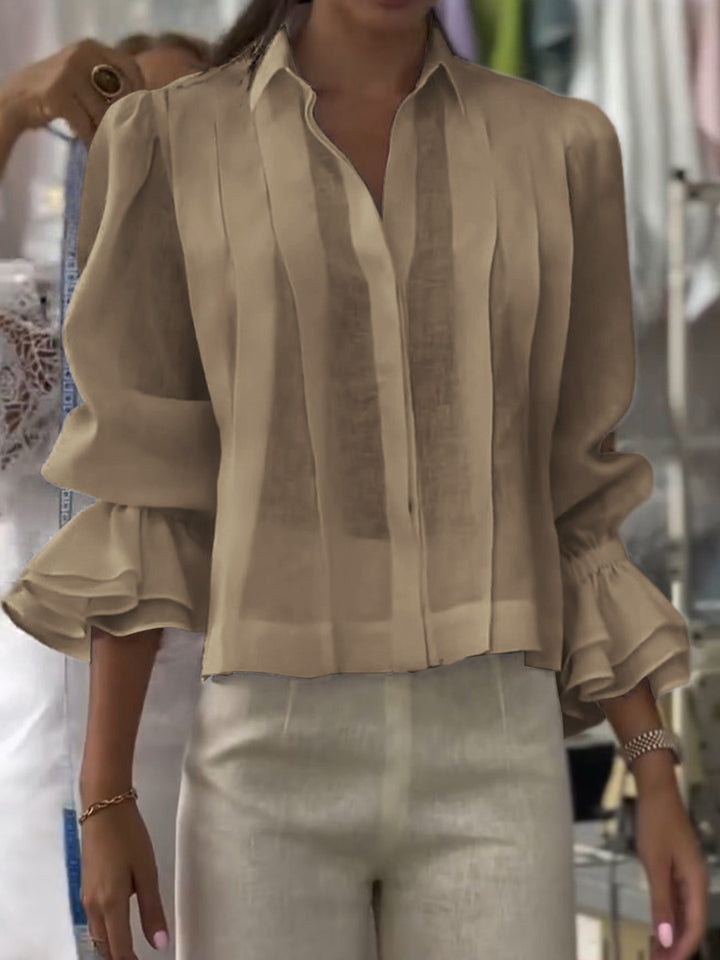 Dames Effen Kleur Revers Lange Mouw Casual Losse Linnen Cardigan Top
