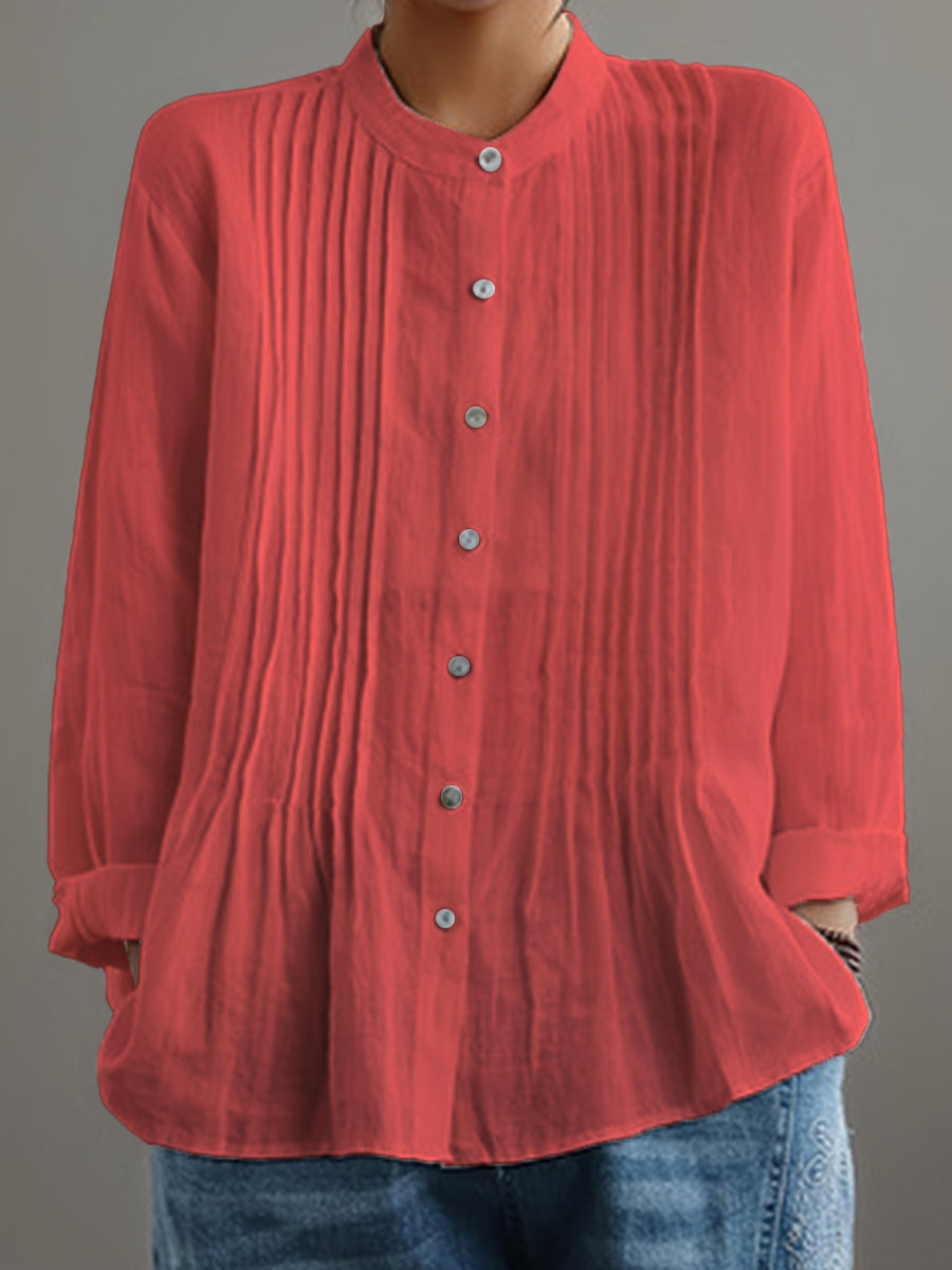 Dames Casual Katoenen En Linnen Geplooid Shirt
