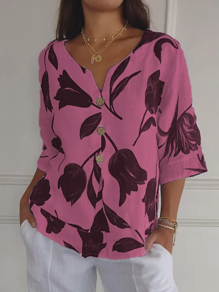 Maxine - Bloemige Knop Blouse