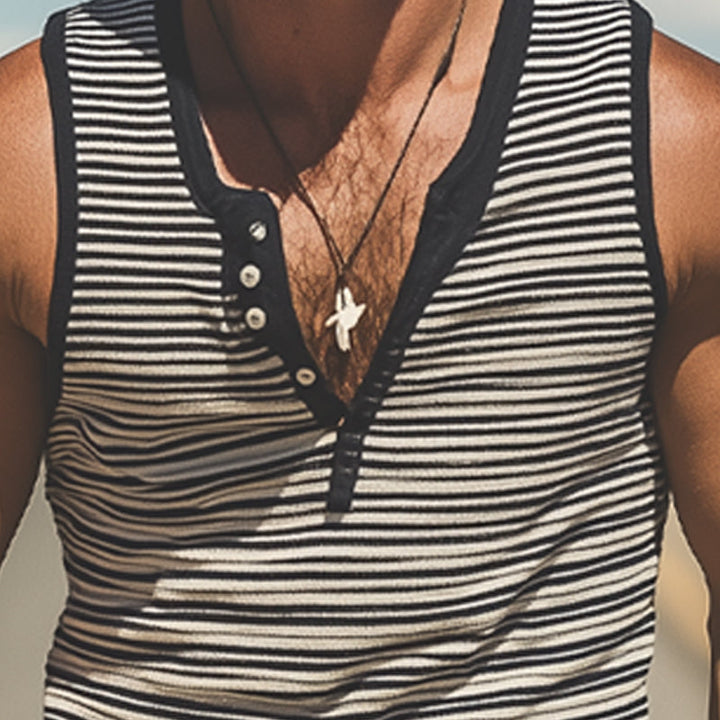 Heren Casual Gestreepte Slim Fit Katoenmix Knopen Tanktops MTA2914E8X