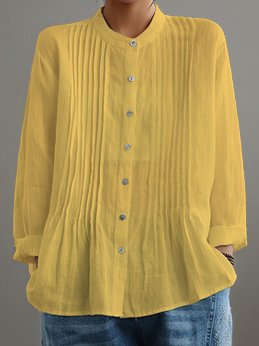 Dames Casual Katoenen En Linnen Geplooid Shirt