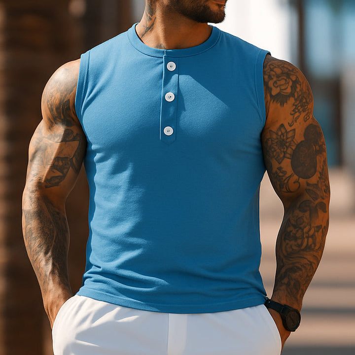 Heren Casual katoenen Henley Kraag Slim Fit Sport Tanktop MTA2620E6M