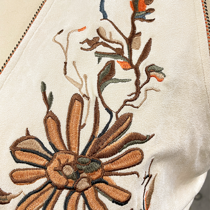 【24-uurs verzending】Heren Lente en Zomer Klassieke Westerse Cowboystijl Dunne Suède Geborduurde Diepe V-hals Tanktop 00494118K