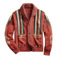 Heren Vintage Jacquard Revers Enkel Breasted Lange Mouw Trui Cardigan 51482095M