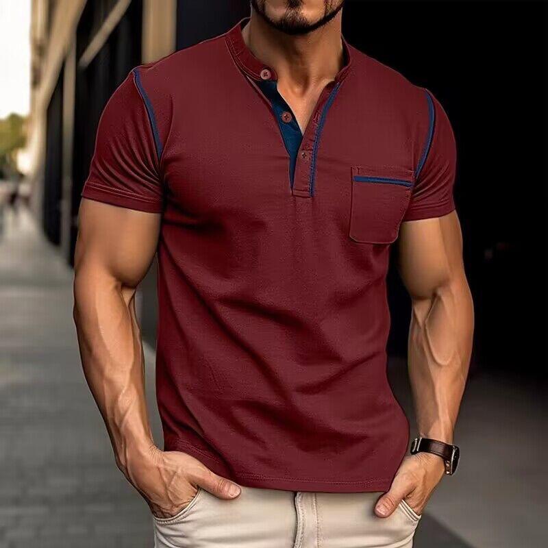Heren Casual Colorblock Henley Kraag T-shirt met korte mouwen 53275107Y