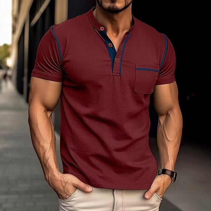 Heren Casual Colorblock Henley Kraag T-shirt met korte mouwen 53275107Y