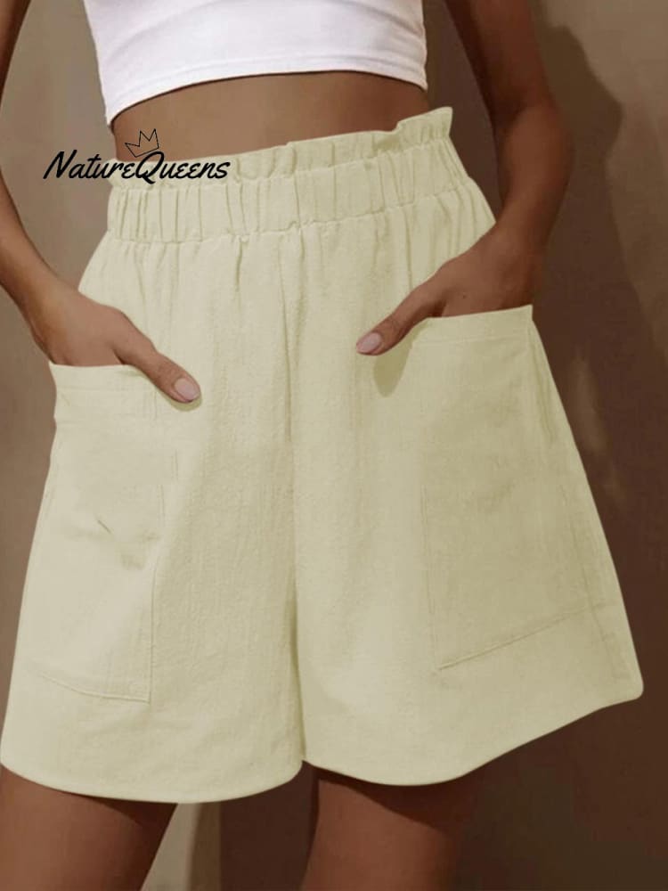Katoen en Linnen Draag Hoge Taille Shorts met Knoppen 