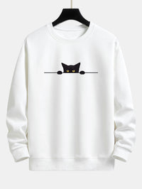 Zwarte Kat Print Relax Fit Wit Sweatshirt
