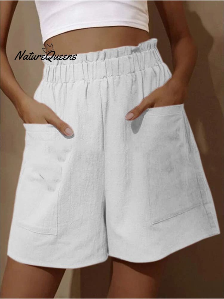 Katoen en Linnen Draag Hoge Taille Shorts met Knoppen 
