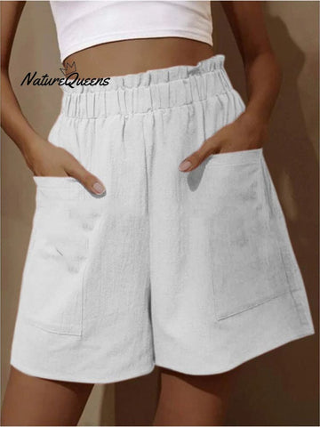 Katoen en Linnen Draag Hoge Taille Shorts met Knoppen 
