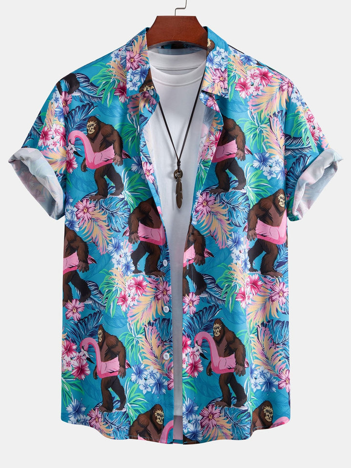 Tropische Planten en Orang-oetan Print Doorknoop Shirt & Zwembroek