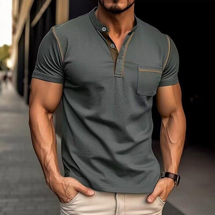 Heren Casual Colorblock Henley Kraag T-shirt met korte mouwen 53275107Y