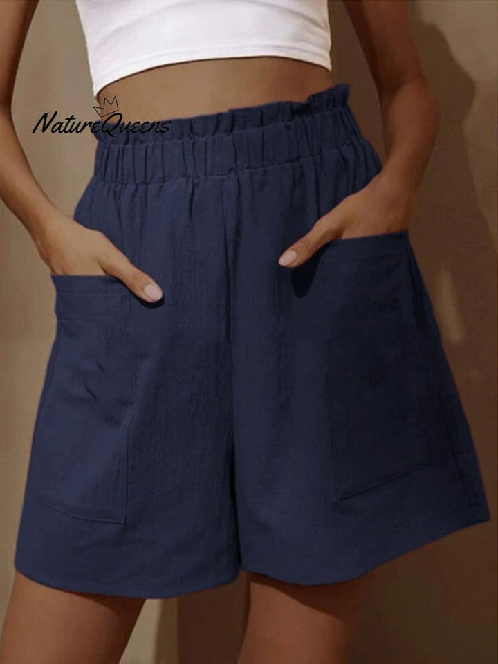 Katoen en Linnen Draag Hoge Taille Shorts met Knoppen 