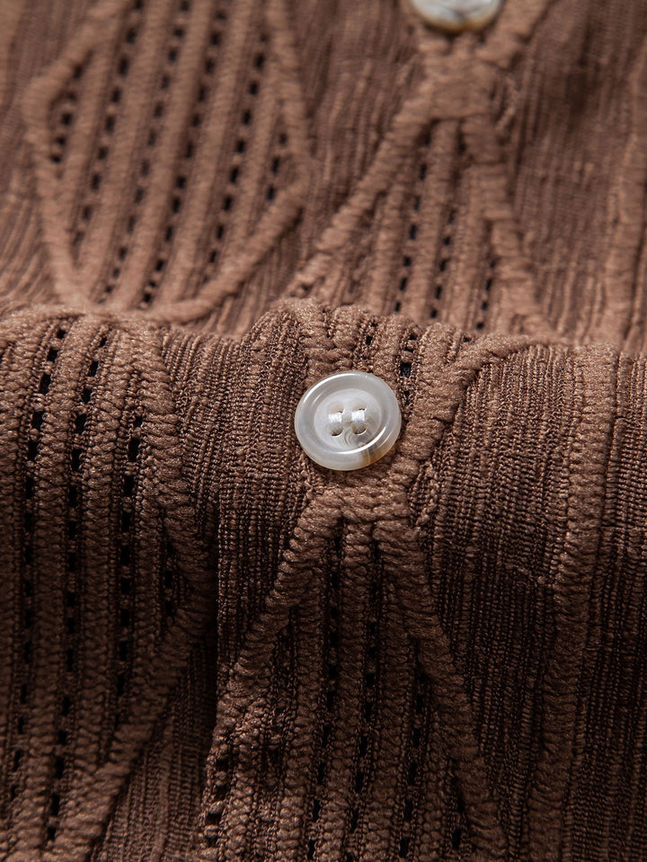 Geometrische Jacquard Ooglet Cuban Shirt & Rechte Linnen Broek