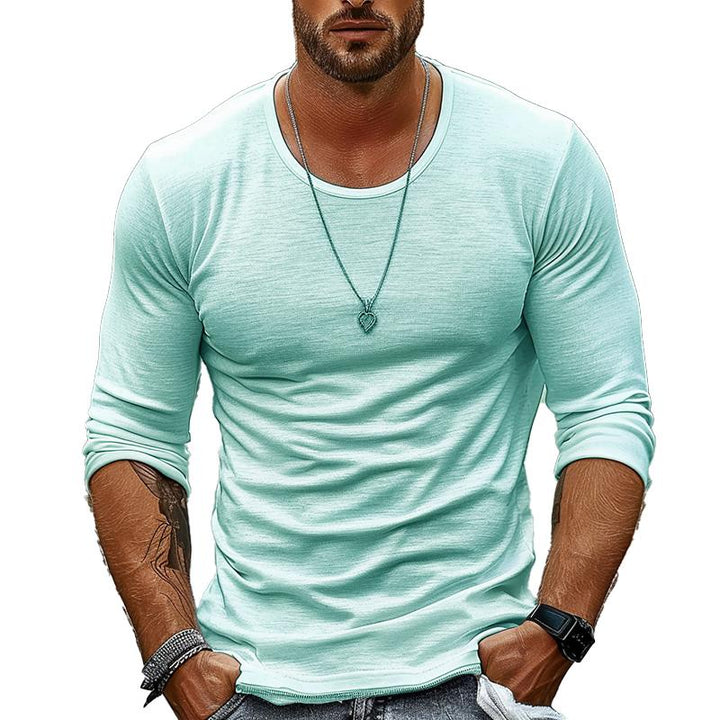 Heren Casual Effen Kleur Ronde Hals T-shirt met lange mouwen 94867816X