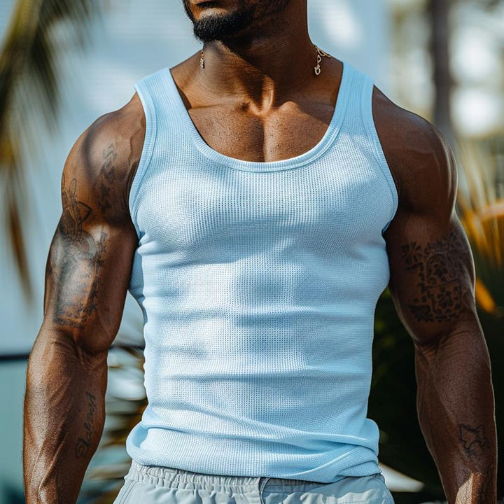 Heren casual wafel U-hals slim-fit tanktop 44612694M