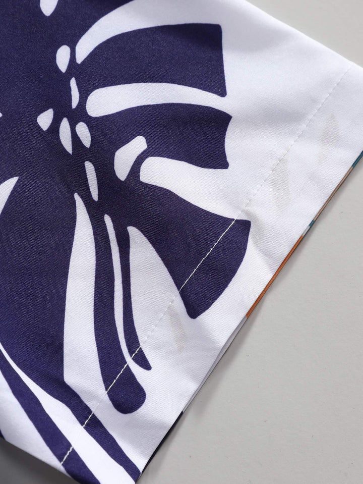 Kleurrijke Bladerprint Doorknoop Shirt & Zwembroek