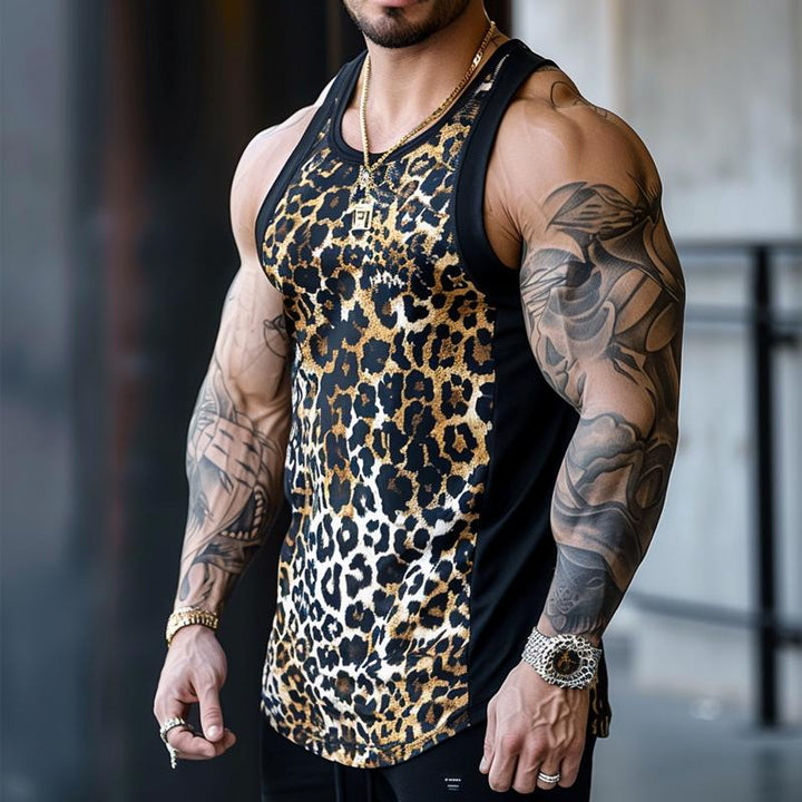 Heren Casual Ronde Hals Luipaardprint Patchwork Tanktop 63099234M