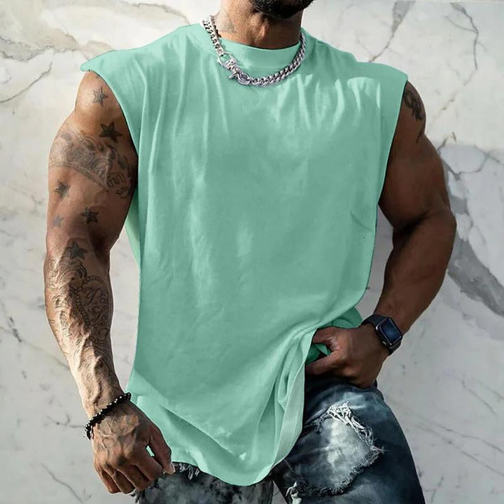 Heren Effen Kleur Brede Schouder Ronde Hals Sport Tanktop 44699991X