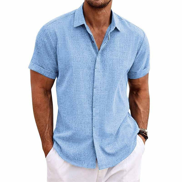 【24-uurs verzending】Heren Effen Kleur Kraag Katoen Linnen Shirt met korte mouwen 82339241X
