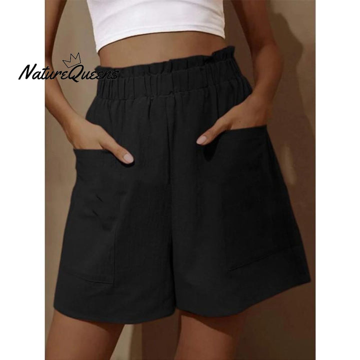 Katoen en Linnen Draag Hoge Taille Shorts met Knoppen 