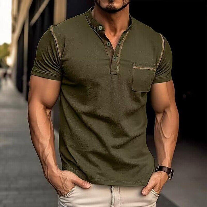Heren Casual Colorblock Henley Kraag T-shirt met korte mouwen 53275107Y