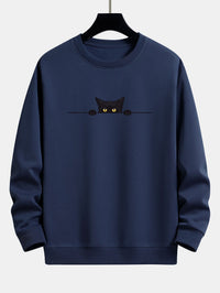 Zwarte Kat Print Relax Fit Navy Sweatshirt
