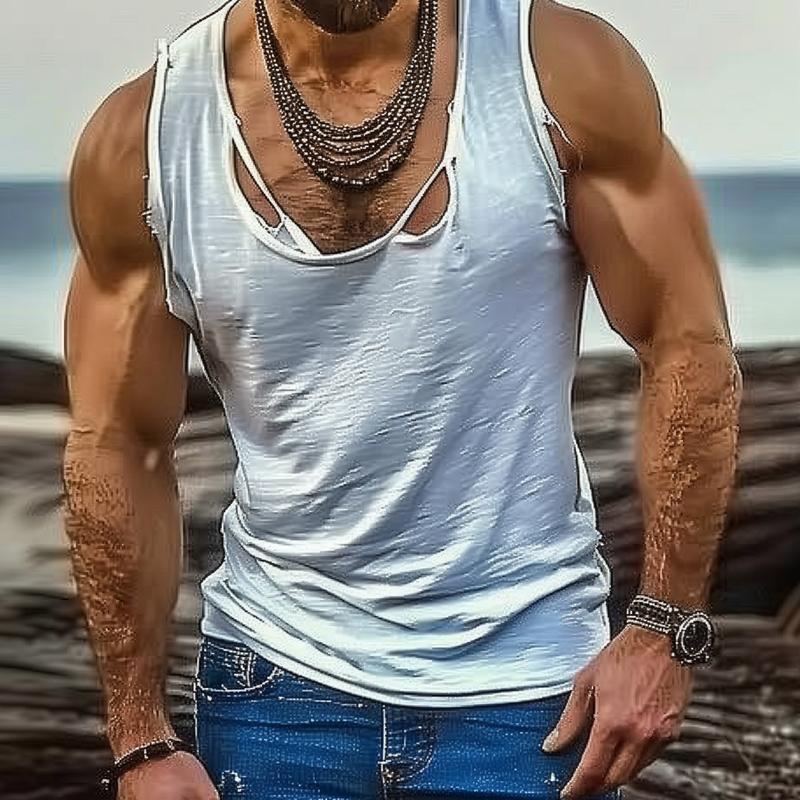 Heren Casual Katoen Gemengde Gewassen Gat Tanktop 74410172M