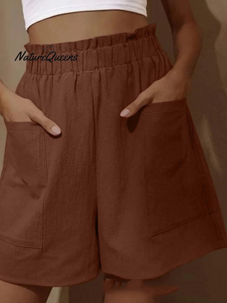 Katoen en Linnen Draag Hoge Taille Shorts met Knoppen 