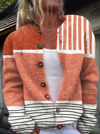 Retro Abstract Art  Print Casual Buttoned Cardigan Sweater