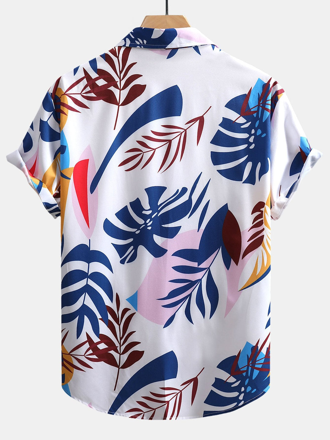Kleurrijke Bladerprint Doorknoop Shirt & Zwembroek