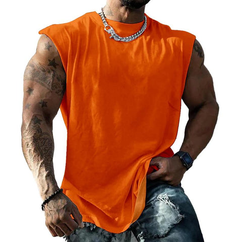 Heren Effen Kleur Brede Schouder Ronde Hals Sport Tanktop 44699991X