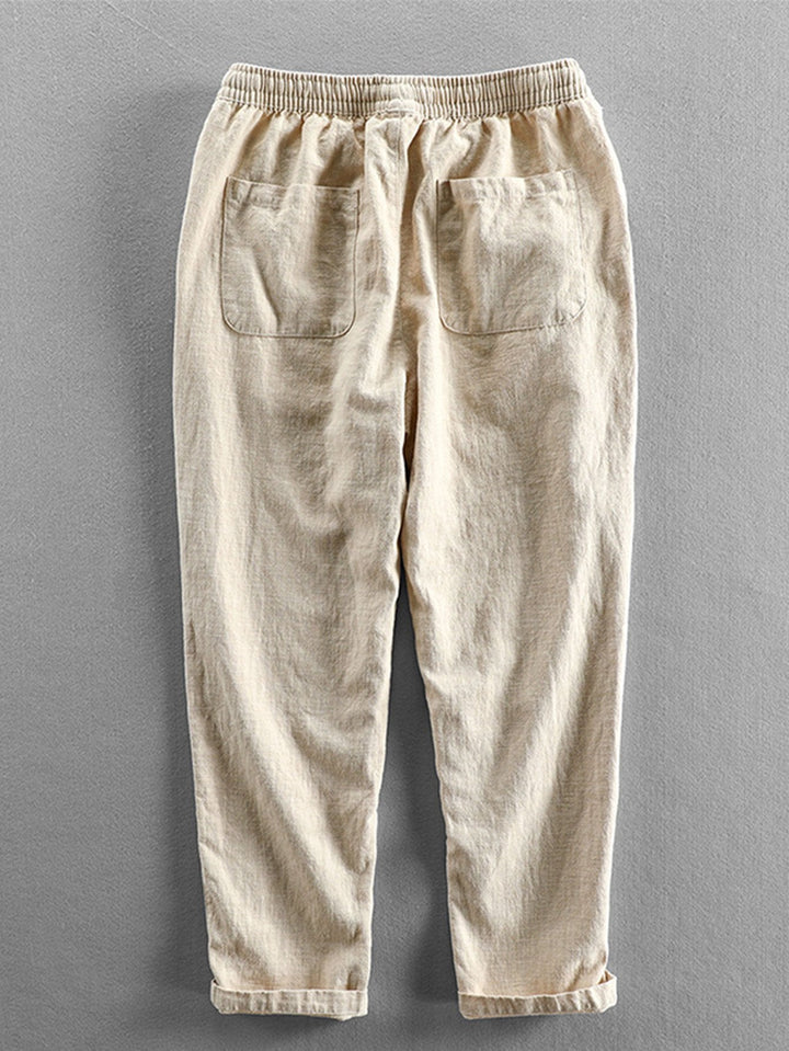 Linnen-look overhemd met korte mouwen en staande kraag en linnen-katoenen korte broek