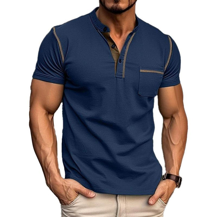 Heren Casual Colorblock Henley Kraag T-shirt met korte mouwen 53275107Y