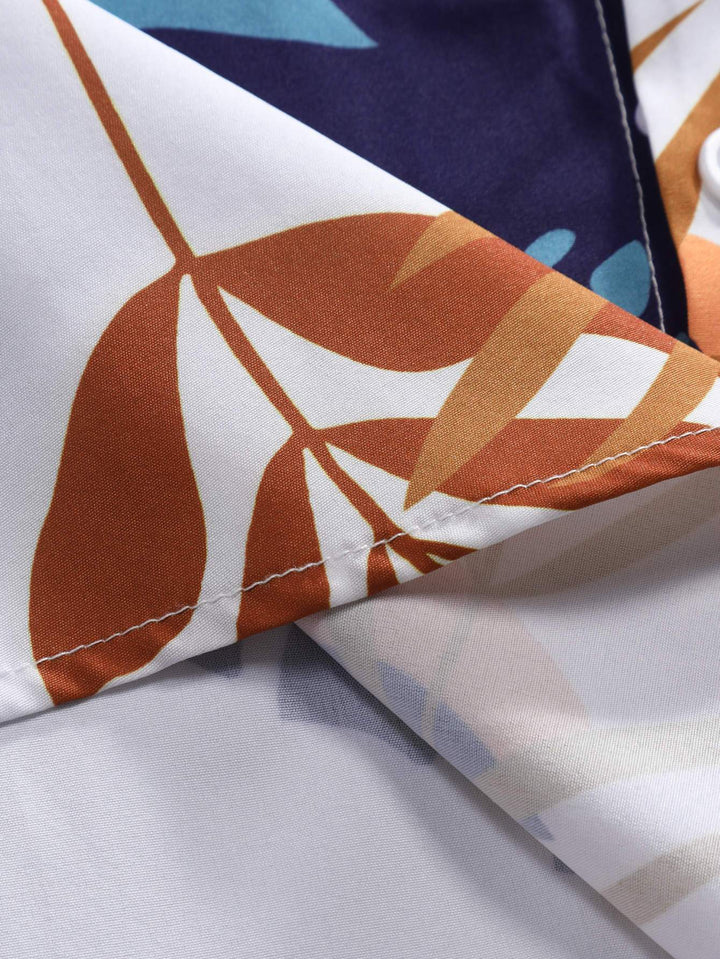 Kleurrijke Bladerprint Doorknoop Shirt & Zwembroek