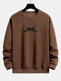 Zwart Cat Print Relax Fit Koffie Sweatshirt