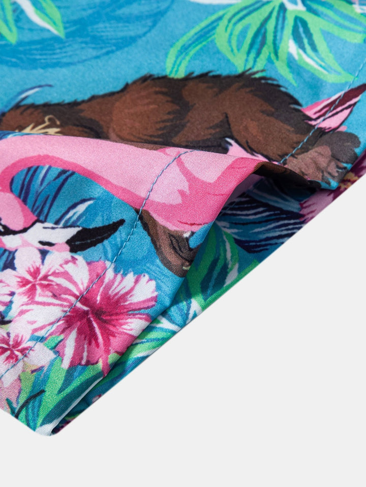 Tropische Planten en Orang-oetan Print Doorknoop Shirt & Zwembroek