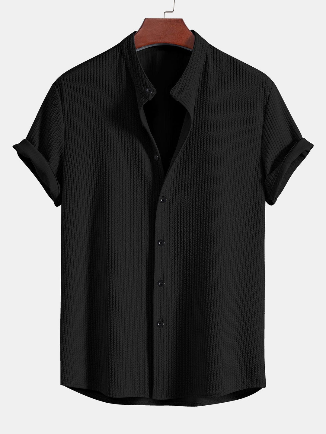 Spier Fit Geribbelde Staande Kraag Shirt