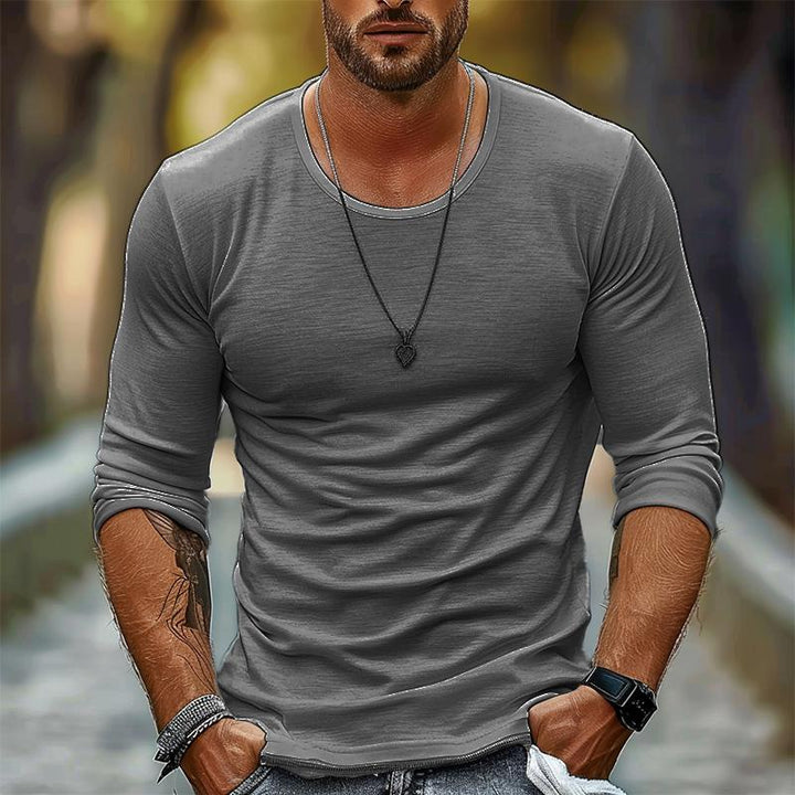 Heren Casual Effen Kleur Ronde Hals T-shirt met lange mouwen 94867816X