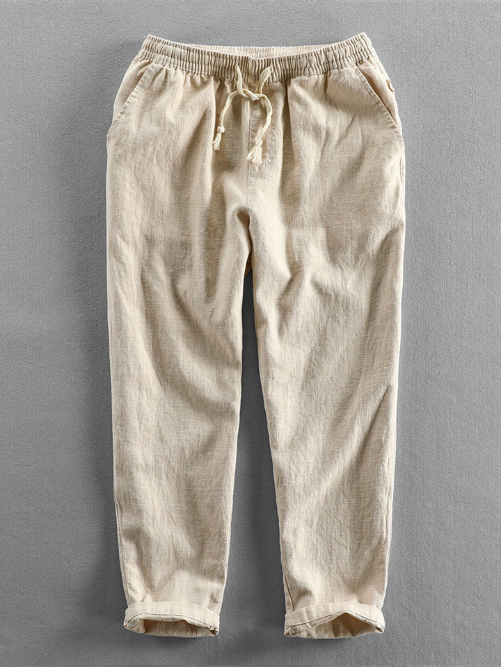 Linnen-look overhemd met korte mouwen en staande kraag en linnen-katoenen korte broek