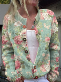 Fresh Retro Flowers Print Buttoned Cardigan Sweater