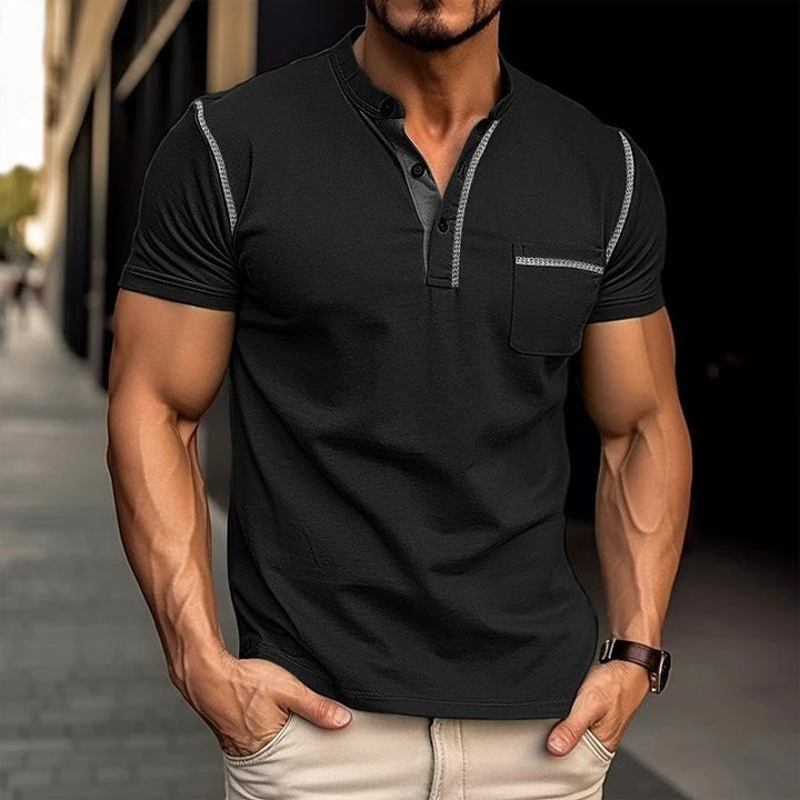 Heren Casual Colorblock Henley Kraag T-shirt met korte mouwen 53275107Y