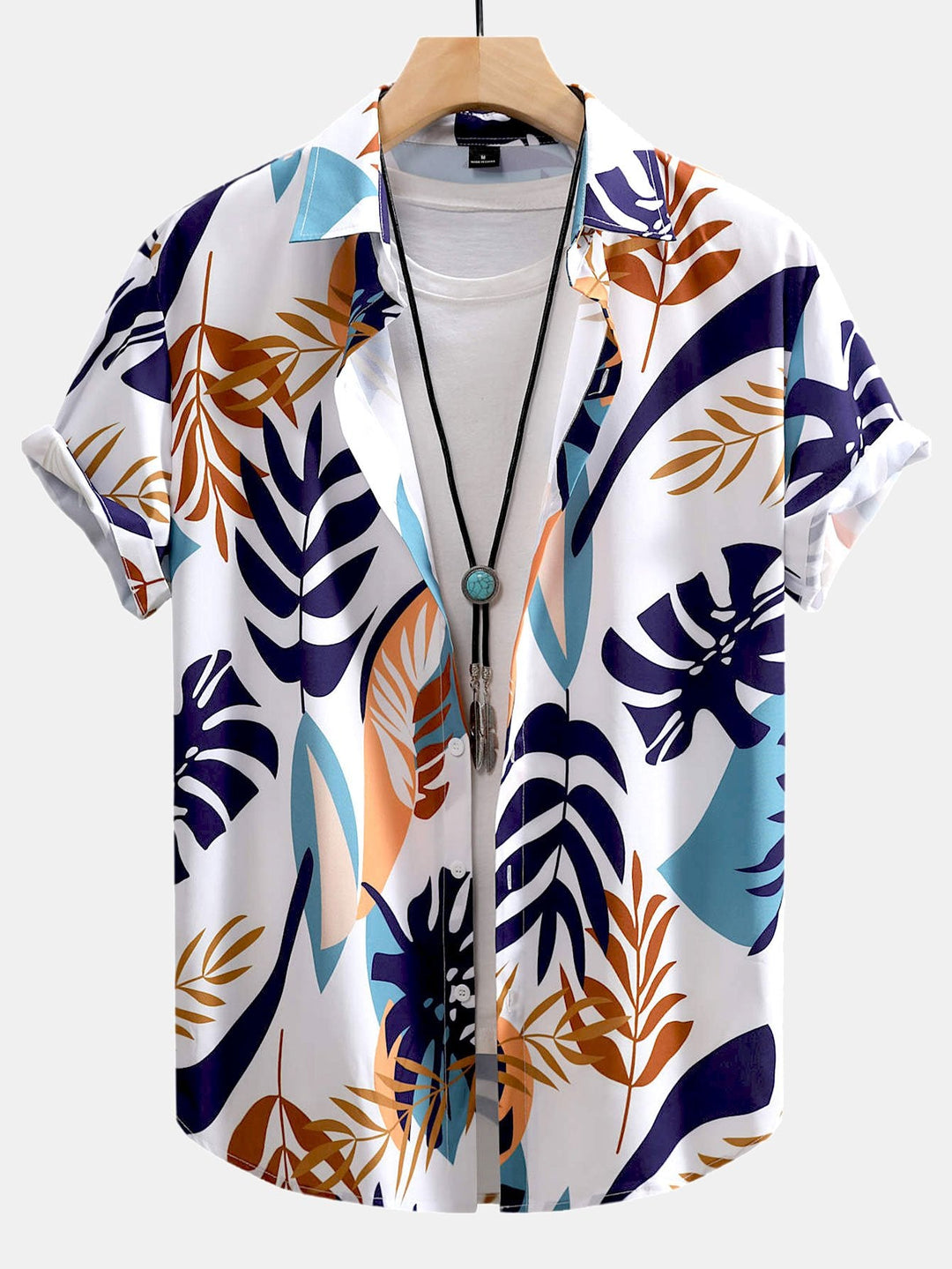 Kleurrijke Bladerprint Doorknoop Shirt & Zwembroek