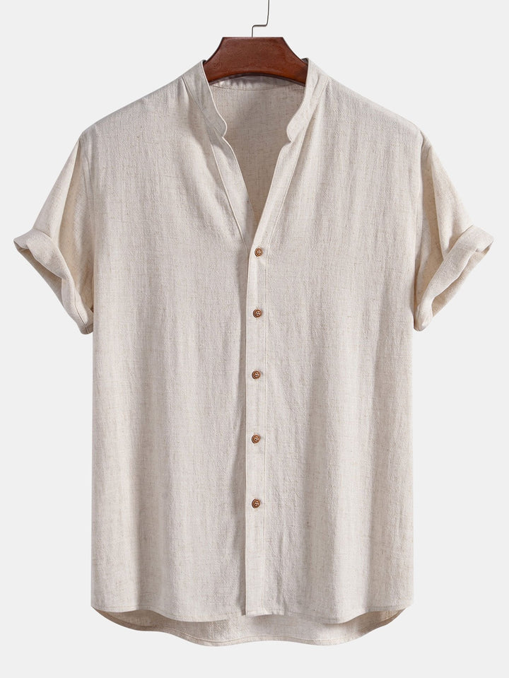 V-hals Linnen Rayon Mix Shirt & Rechte Linnen Broek
