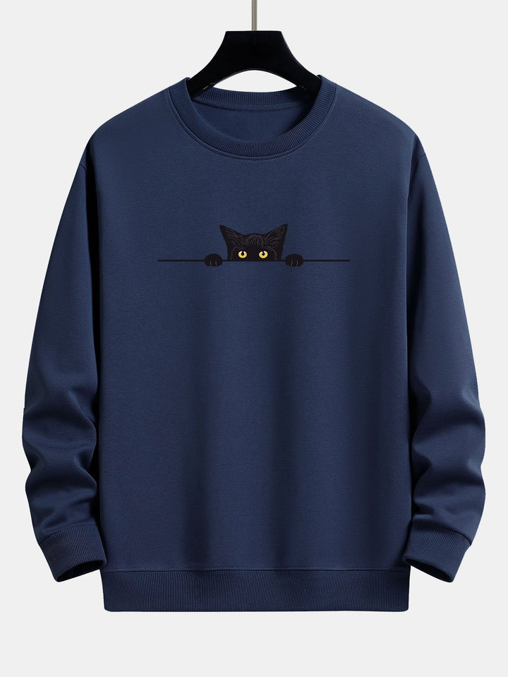 Zwart Kat Print Relax Fit Sweatshirt