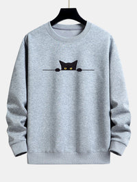 Zwarte Kat Print Relax Fit Grijs Sweatshirt