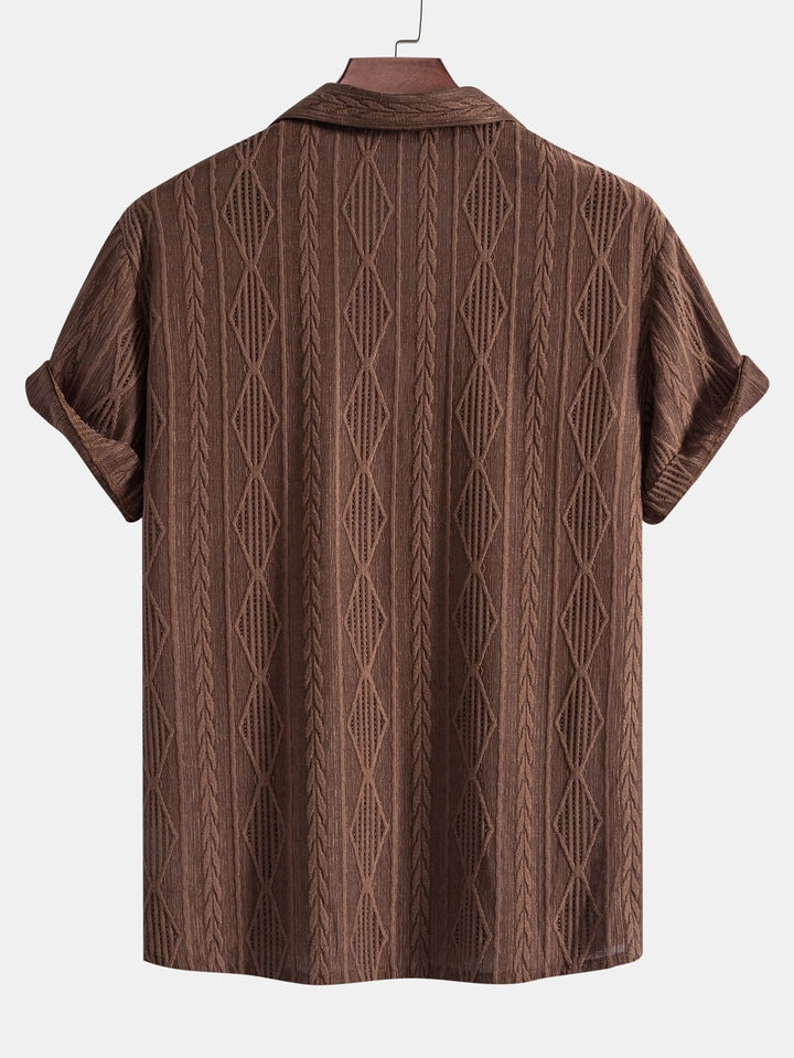 Geometrische Jacquard Ooglet Cuban Shirt & Rechte Linnen Broek