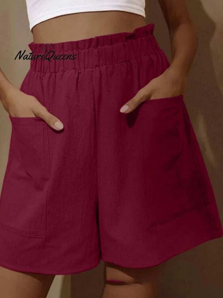 Katoen en Linnen Draag Hoge Taille Shorts met Knoppen 